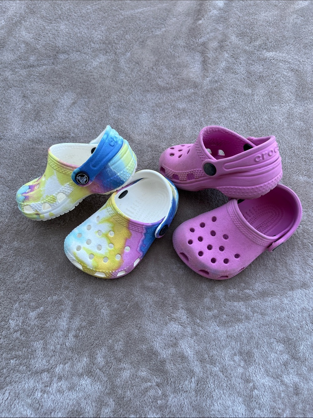 CROCS Kids Clogs Bundle — Pink & Multicolor Tie-Dye, Size 2/3 (Baby)